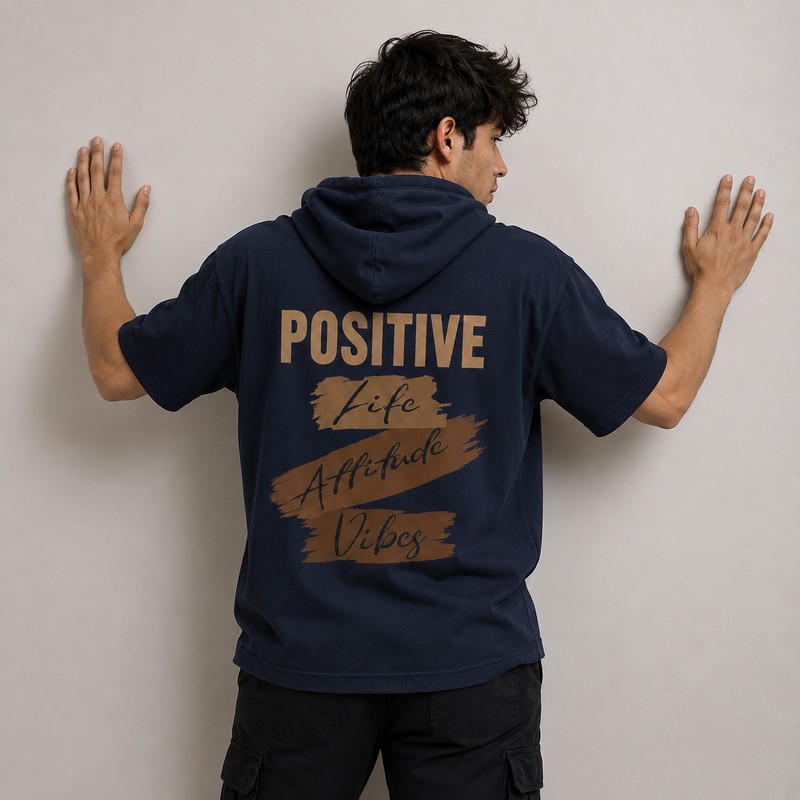 تی شرت مردانه کلاهدار پنبهای طرح حروف مدل positive