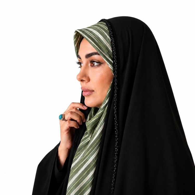 چادر عربی کرپ حریر اسود طرح جواهردوزی