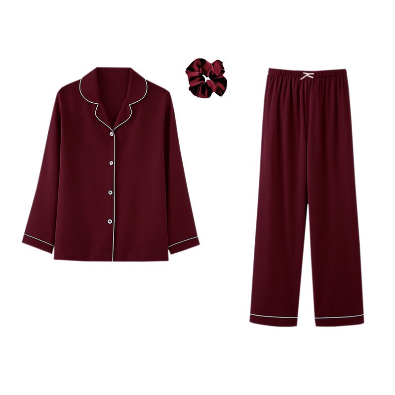لباس خواب زنانه مدل ساتن ابریشم کد 66906 به همراه کش مو