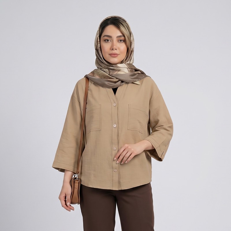 کراپ شومیز آستین سه ربع یقه برگردان زنانه هایکا مدل کادنزا