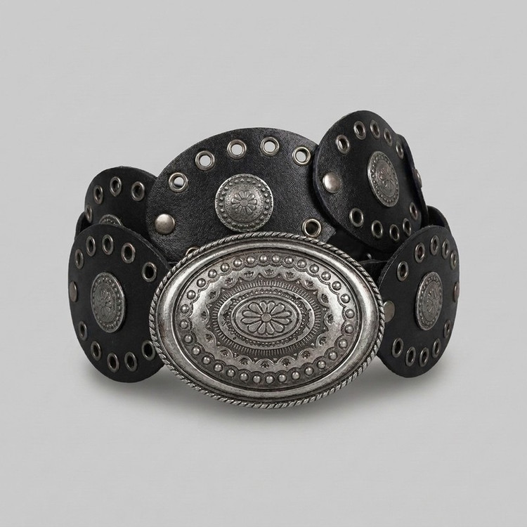 کمربند زنانه چرم مصنوعی مدل کابویی پانچ