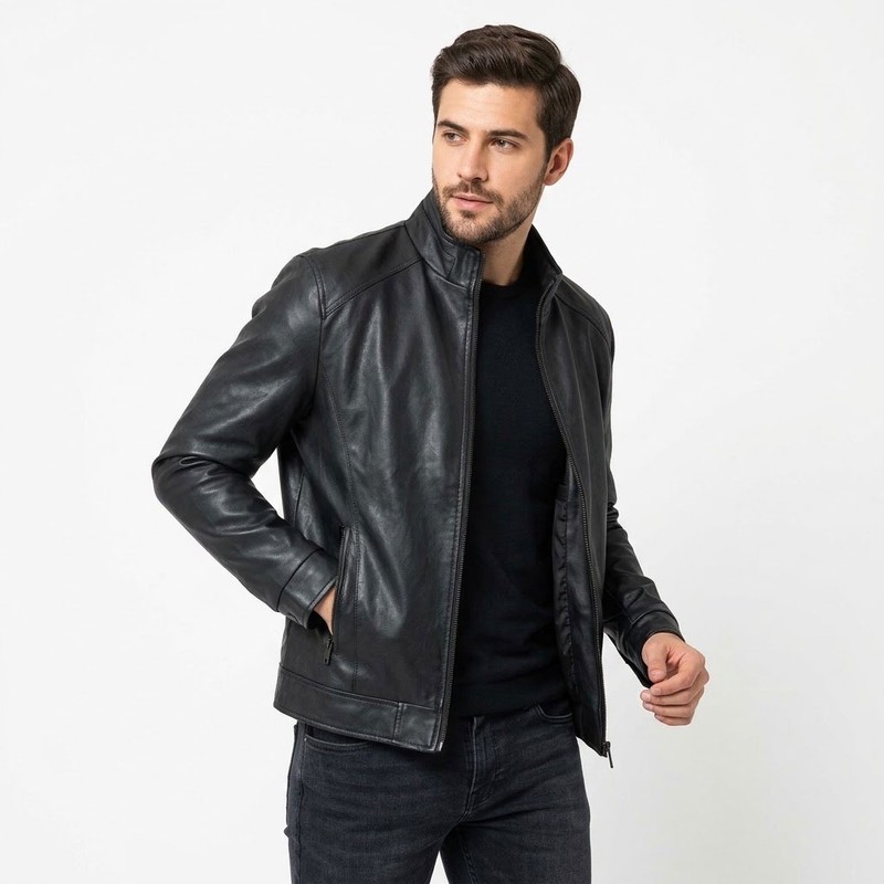 کاپشن بلند مردانه چرم مصنوعی مدل R6900