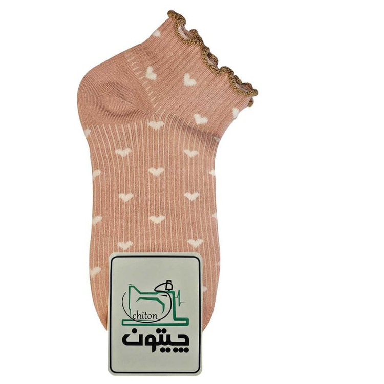 جوراب ساق کوتاه زنانه چیتون مدل قلبی فرفری نخی بسته 4 عددی