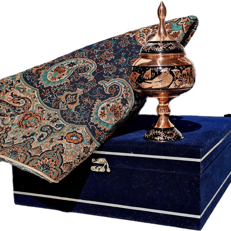 ست هدیه نگارستان نیلی مدل مس و ترمه کد almas24
