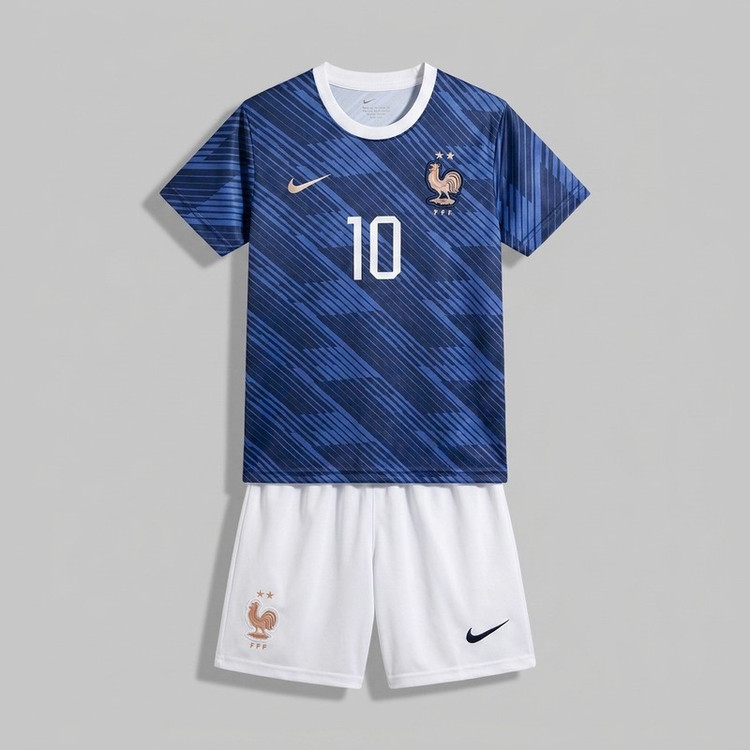 ست تی شرت و شلوارک ورزشی پسرانه مدل فرانسه امباپه Home 2026