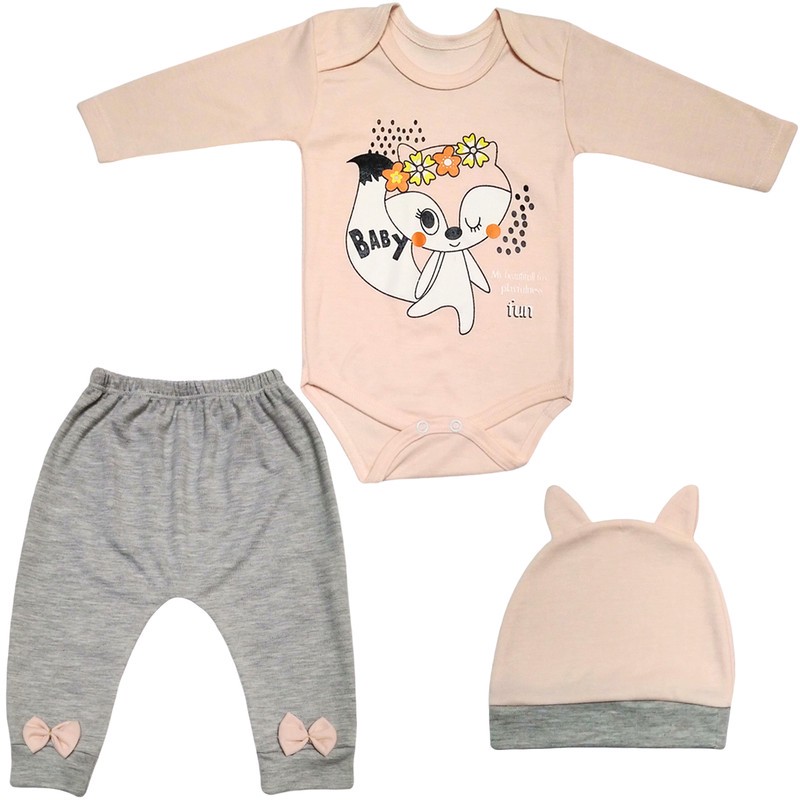 ست 3 تکه لباس نوزادی دخترانه طرح روباه کد M236