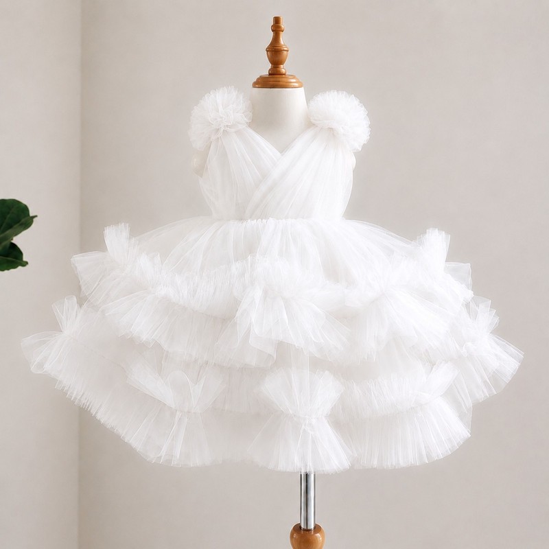 پیراهن تور دخترانه ژاکید مدل ویکتوریا به همراه تل سر