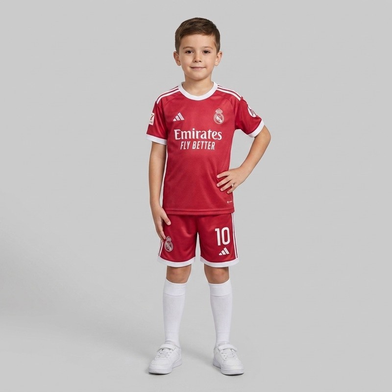 ست تی شرت و شلوارک ورزشی پسرانه رئال مادرید مدل امباپه کد Away 2027