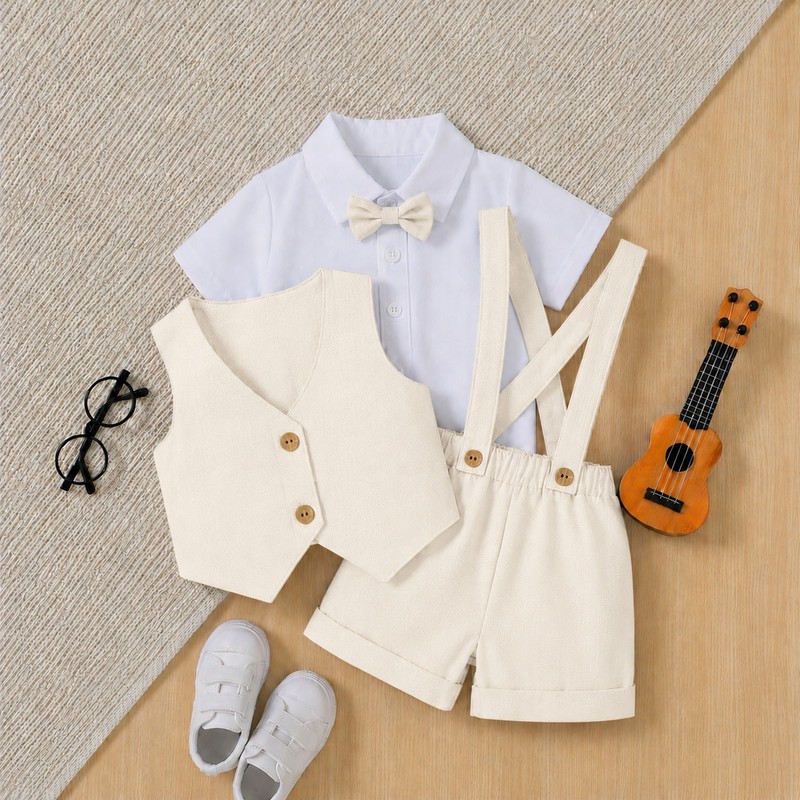 ست جلیقه و بیلر و پیراهن و پاپیون لینن پسرانه ژاکید مدل ارتین