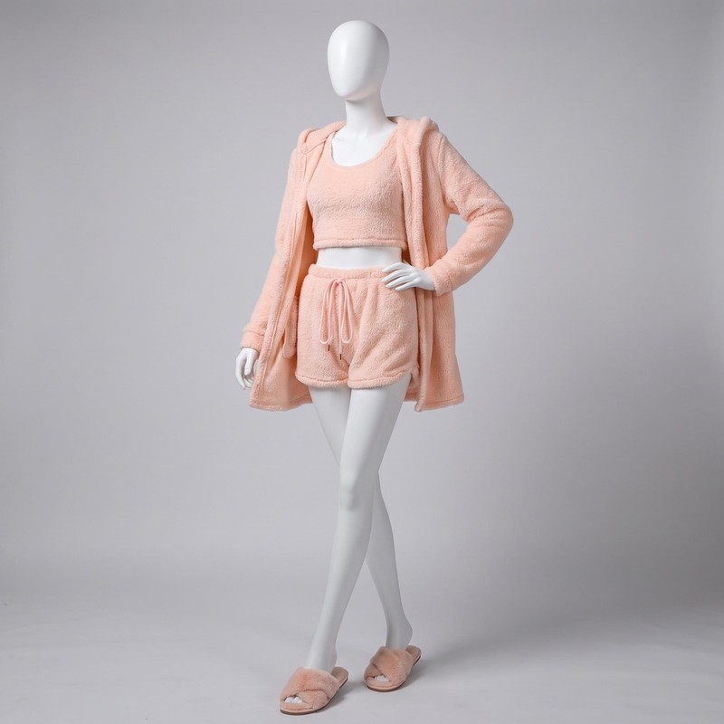 ست تاپ و شلوارک راحتی زنانه شیرین جامه مدل پشمی مجموعه سه عددی