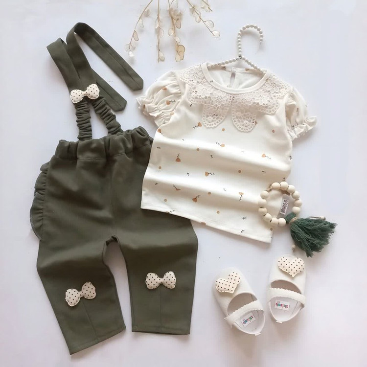 ست بلوز و شلوار آستین کوتاه دخترانه مدل ملینا تریکو کتان کجراه پنبه