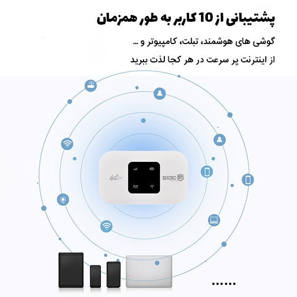 مودم جیبی 4G LTE اسفیورد مدل M720 با باتری 3000 میلیآمپر ساعت، پشتیبانی از 4.5G، اتصال همزمان تا 10 کاربر، سرعت دانلو...