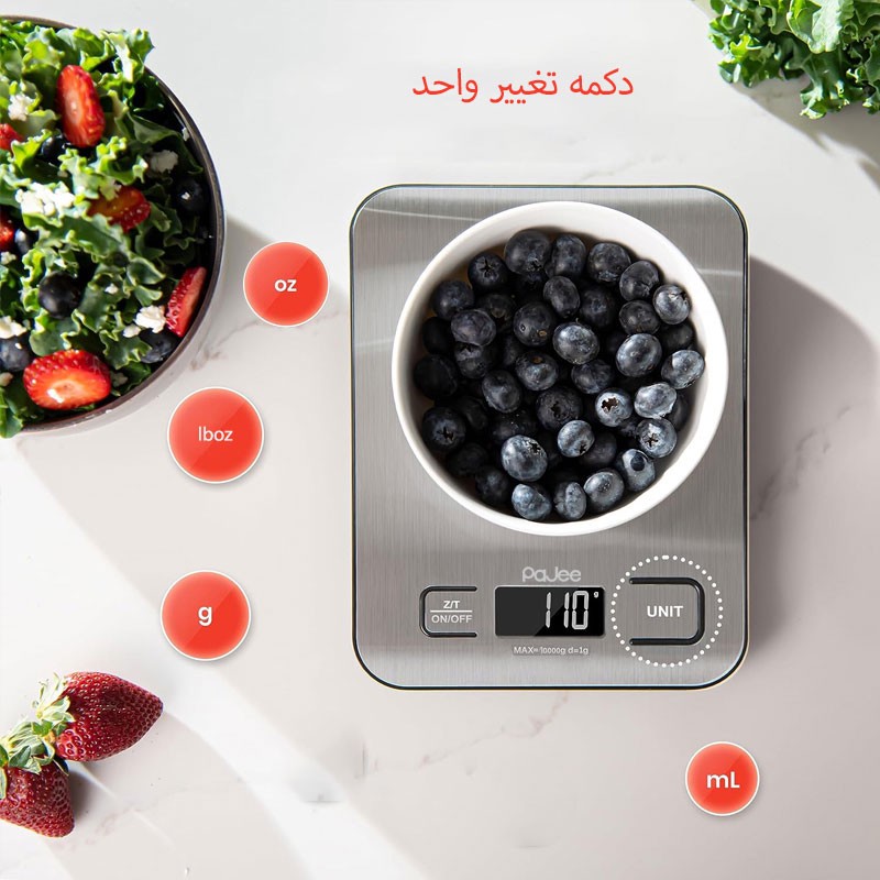 ترازو آشپزخانه دیجیتال پاجی مدل P10KG حداکثر ظرفیت قابل اندازهگیری 10 کیلوگرم با دقت اندازهگیری 1 گرم