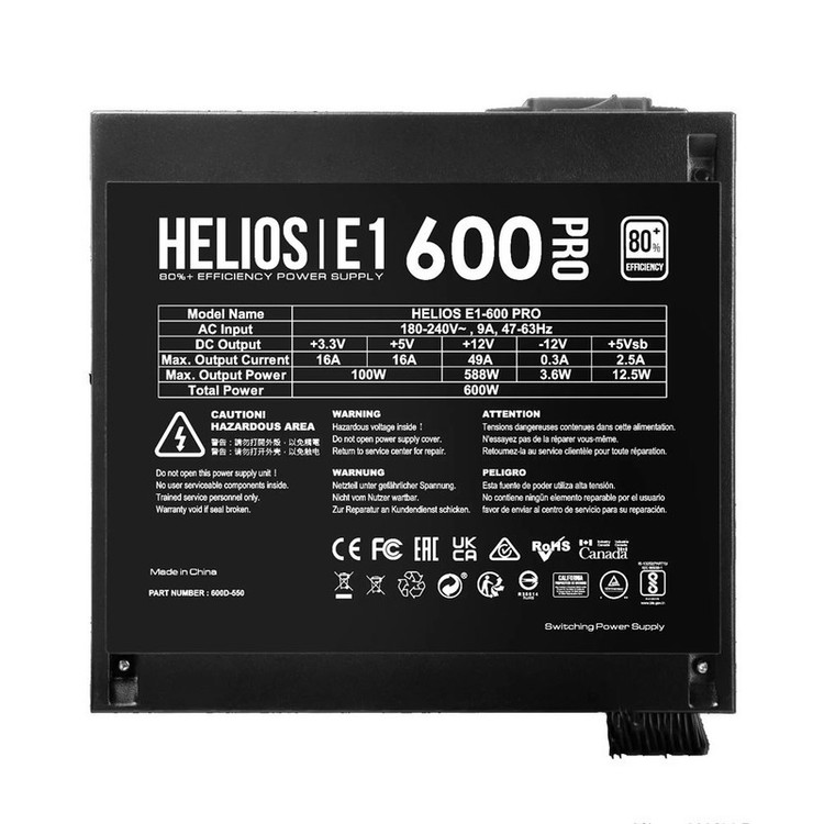 منبع تغذیه کامپیوتر 600 وات گیم دیاس مدل HELIOS E1-600 PRO