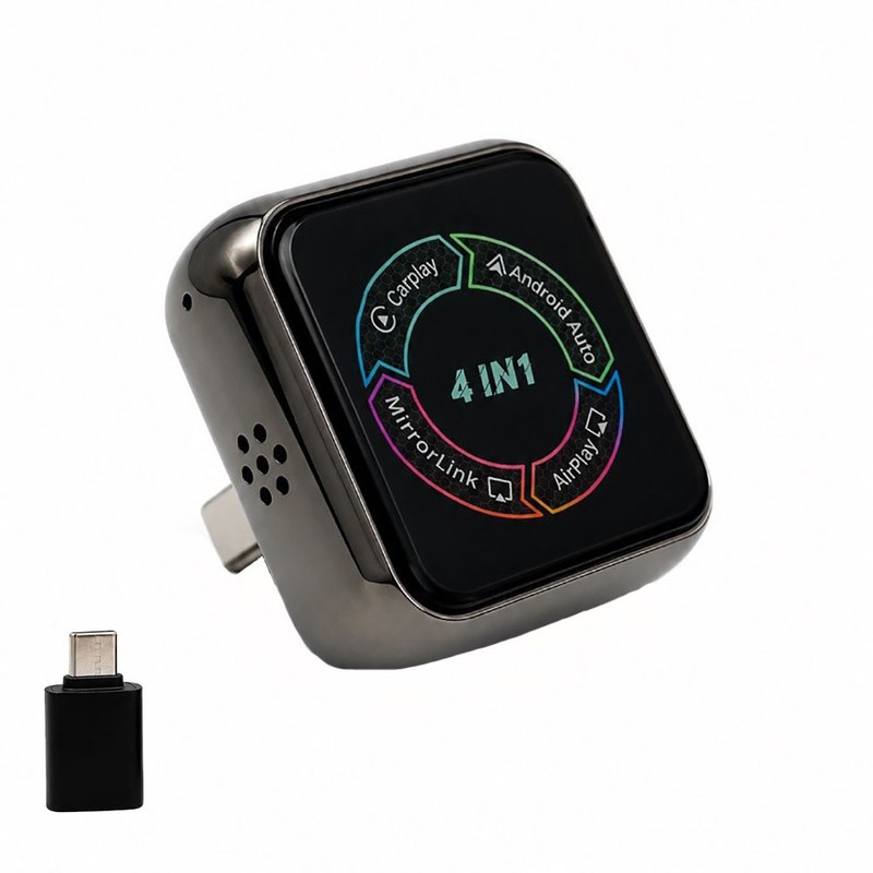 دانگل وایرلس کارپلی و اندروید اتو و میرور لینک و ایر پلی مدل 4in1 به همراه مبدل USB به USB-C