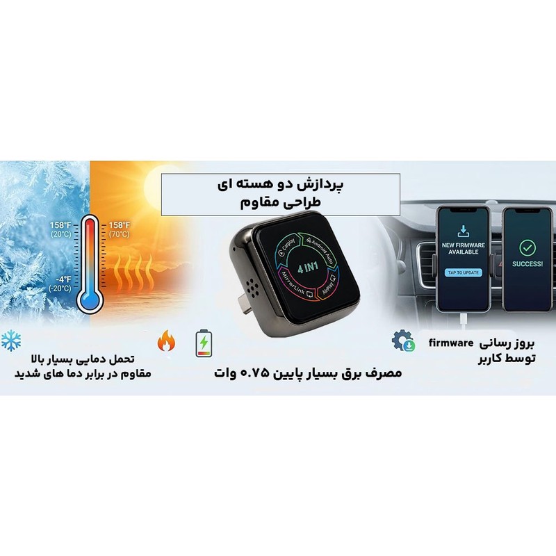 دانگل وایرلس کارپلی و اندروید اتو و میرور لینک و ایر پلی مدل 4in1 به همراه مبدل USB به USB-C