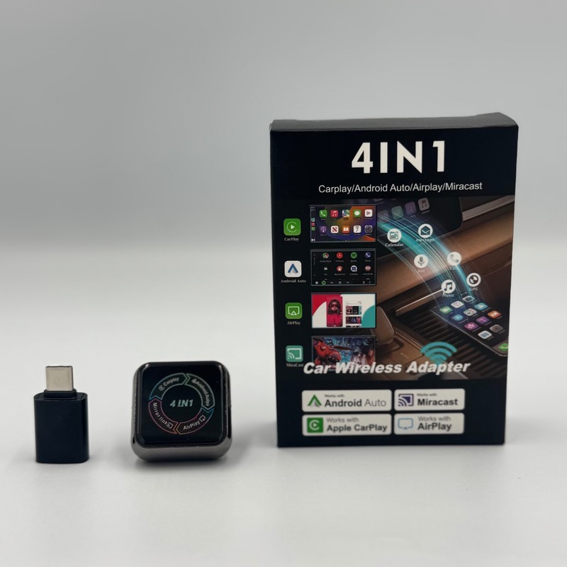 دانگل وایرلس کارپلی و اندروید اتو و میرور لینک و ایر پلی مدل 4in1 به همراه مبدل USB به USB-C