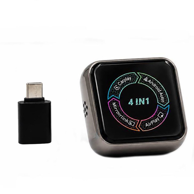 دانگل وایرلس کارپلی و اندروید اتو و میرور لینک و ایر پلی مدل 4in1 به همراه مبدل USB به USB-C