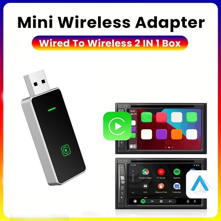 کارپلی و اندروید اتو مدل Wireless P7794 Carplay/Android Auto به همراه مبدل USB به USB-C