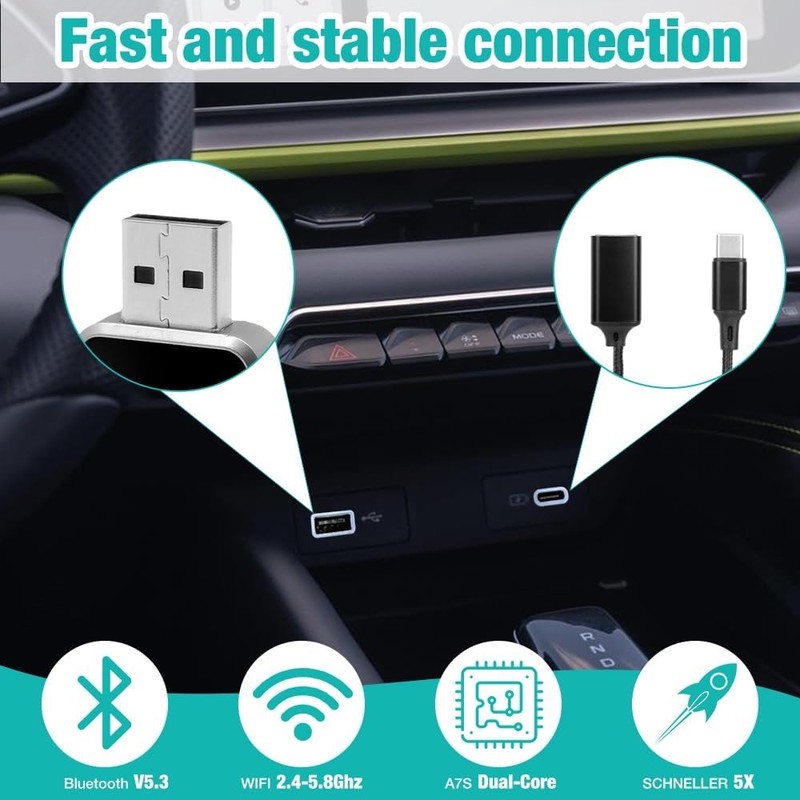 کارپلی و اندروید اتو مدل Wireless P7794 Carplay/Android Auto به همراه مبدل USB به USB-C