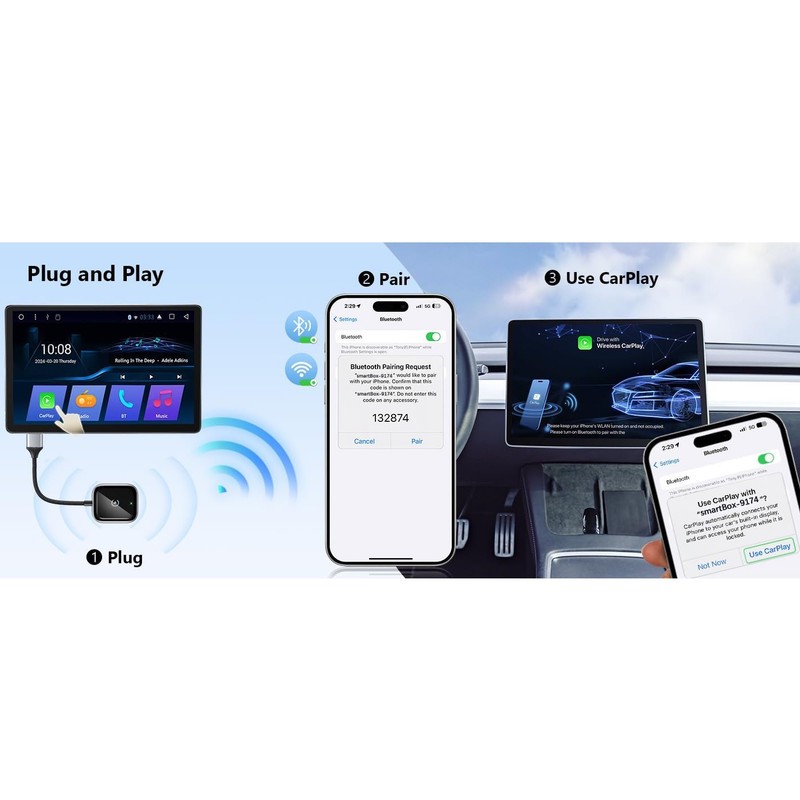 کارپلی و اندروید اتو مدلwireless Carplay/Android Auto به همراه مبدل USB به Type-C