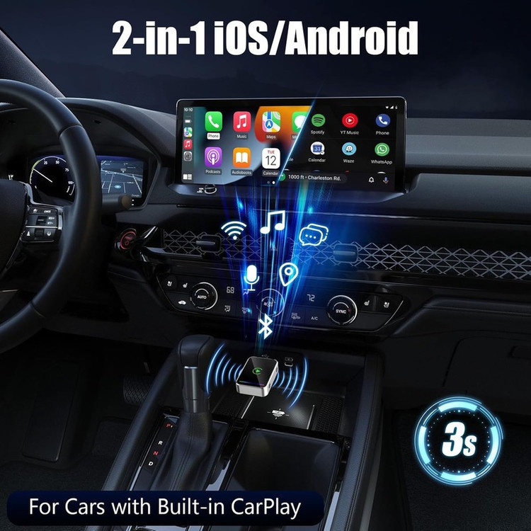 کارپلی و اندروید اتو مدل Wireless CarPlay/Android Auto Q1JS به همراه مبدل USB به USB-C