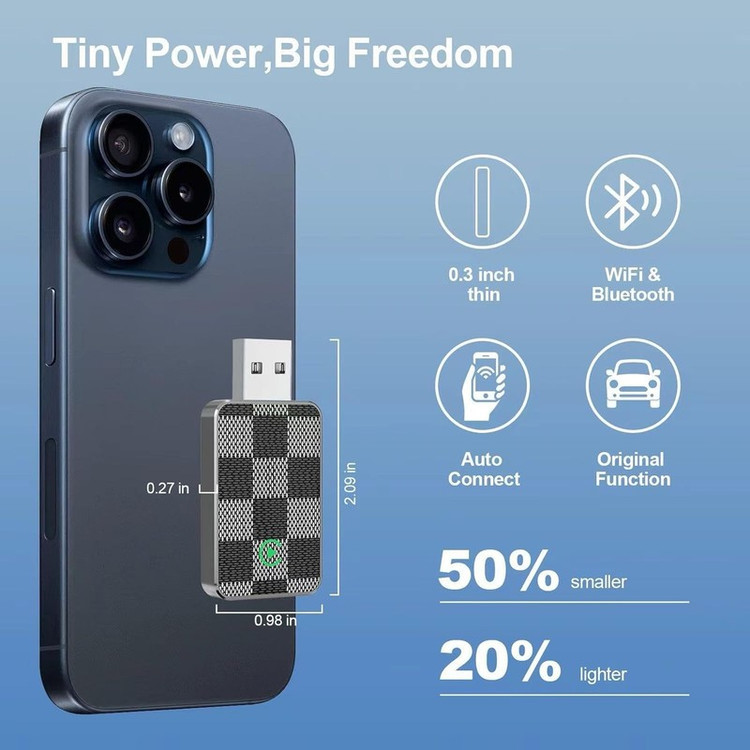 کارپلی و اندروید اتو مدل Wireless CarPlay/Android Auto به همراه مبدل USB به USB-C و کابل افزایش طول USB