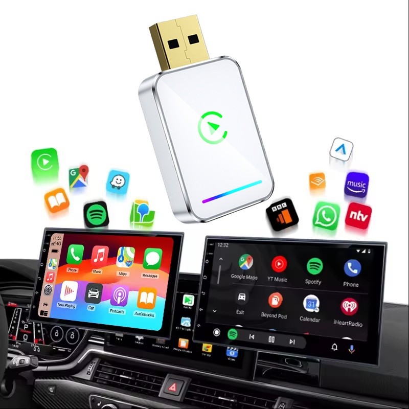 کارپلی و اندروید اتو مدل Wireless CarPlay/Android Auto Q1JS به همراه مبدل USB به USB-C