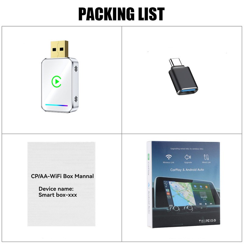 کارپلی و اندروید اتو مدل Wireless CarPlay/Android Auto Q1JS به همراه مبدل USB به USB-C