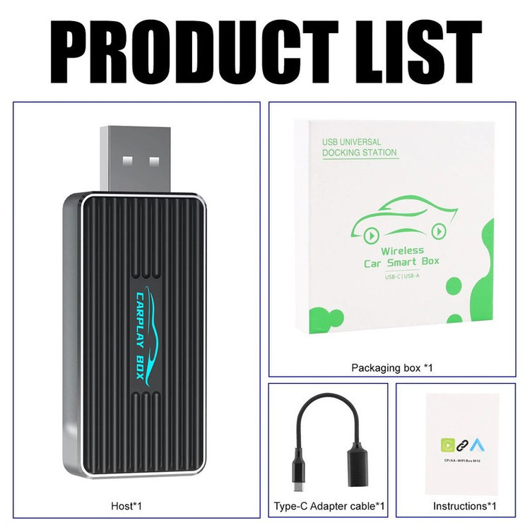 کارپلی و اندروید اتو مدل Wireless P9593 Carplay/Android Auto به همراه مبدل USB به USB-C