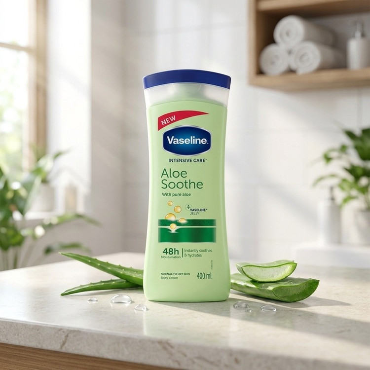 لوسیون بدن وازلین مدل Aloe Soothe حجم 400 میلیلیتر، آبرسان قوی، حاوی عصاره آلوئه ورا و ویتامین E، فاقد چربی، جذب سریع...