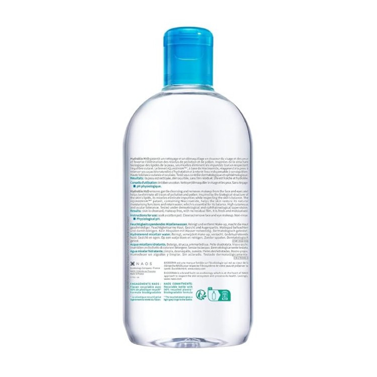 محلول پاک کننده آرایش صورت بایودرما مدل Hydrabio H2O حجم 500 میلی لیتر