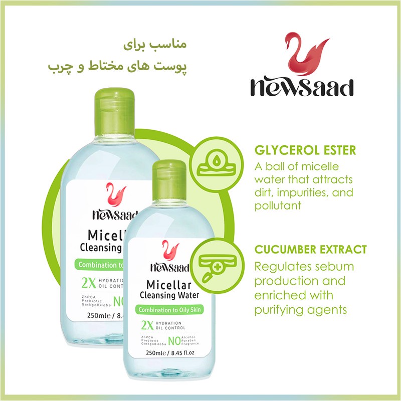محلول پاک کننده آرایش صورت نیوساد مدل Com-Oil مناسب پوست های چرب حجم 250 میلی لیتر مجموعه دوازده عددی