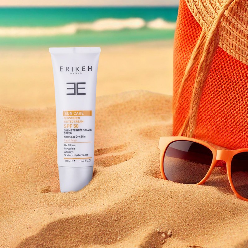 کرم ضد آفتاب رنگی صورت اریکه spf50 مدل Light Beige مناسب برای انواع پوست نرمال تا خشک حجم 50 میلیلیتر