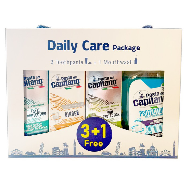 پک خمیر دندان و دهانشویه پاستا دل کاپیتانو مدل Daily Care مجموعه 4 عددی