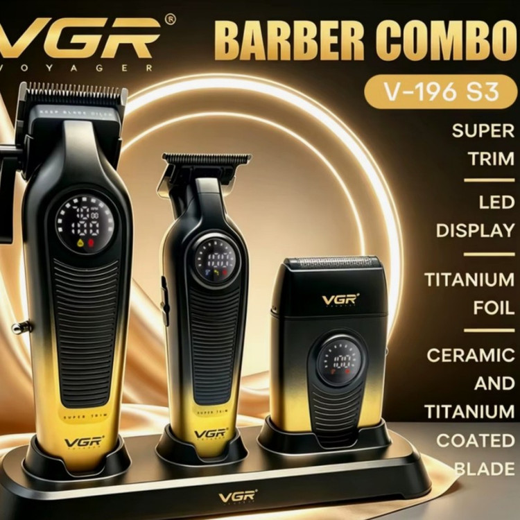ست ماشین اصلاح موی سر و صورت و بدن شارژی وی جی ار مدل V-196 S3 مجموعه 3 عددی وزن 600 گرم با باتری لیتیمی 2000 میلیآمپ...