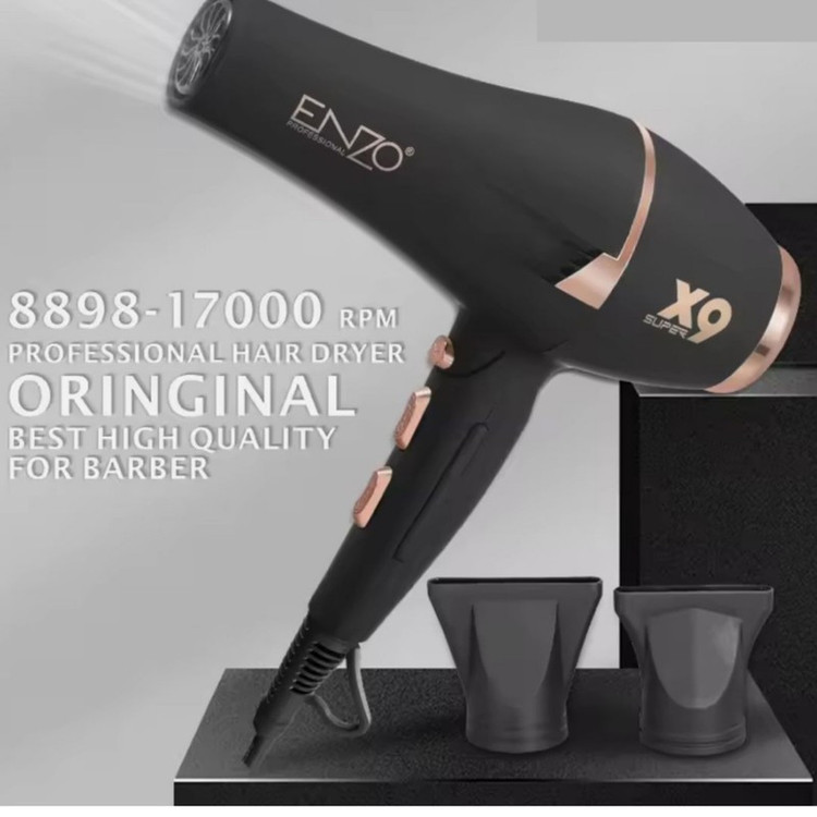 سشوار حرفهای انزو پروفیشینال مدل X9 با موتور AC 2800 وات، فناوری تولید یون، المنت سرامیکی، تنظیم دما و سرعت در 2 حالت...