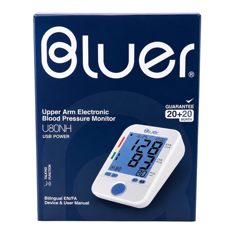 فشارسنج بازویی دیجیتال بلوئر U80NH با نمایشگر LCD، قابلیت اعلان صوتی فارسی، حافظه ۶۱ تا ۹۹ رکورد، ۲ پروفایل کاربر و ب...