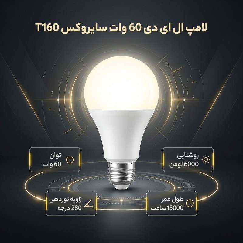 لامپ ال ای دی 60 وات سایروکس مدل T160 پایه E27