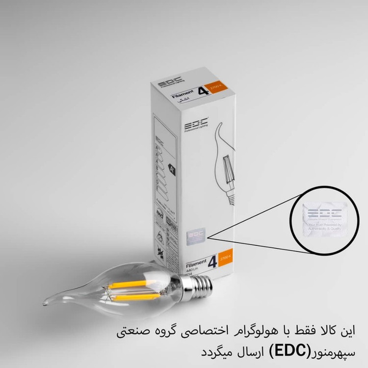لامپ فیلامنتی 4 وات ای دی سی مدل شمعی اشکی پایه E14 بسته 8 عددی