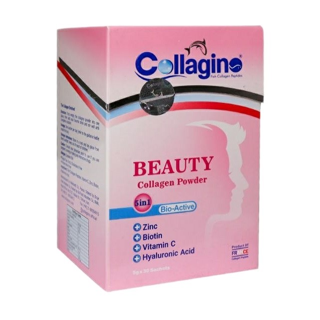 پودر کلاژن تقویتکننده پوست، مو و ناخن کلاژینو بیوتی مدل Beauty حاوی کلاژن پپتاید ماهی، ویتامین سی، زینک، بیوتین و هیا...