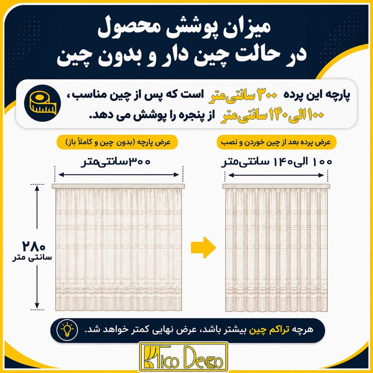 پرده پانچ تیکو دکو مدل کتان شفاف افکت دار سایز 280300 سانتیمتر