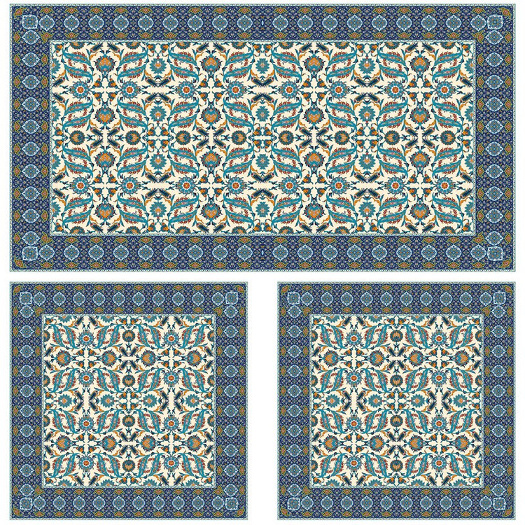 ست رومیزی سه تکه مدل مستطیل مربع طرح اسلیمی کد 9986