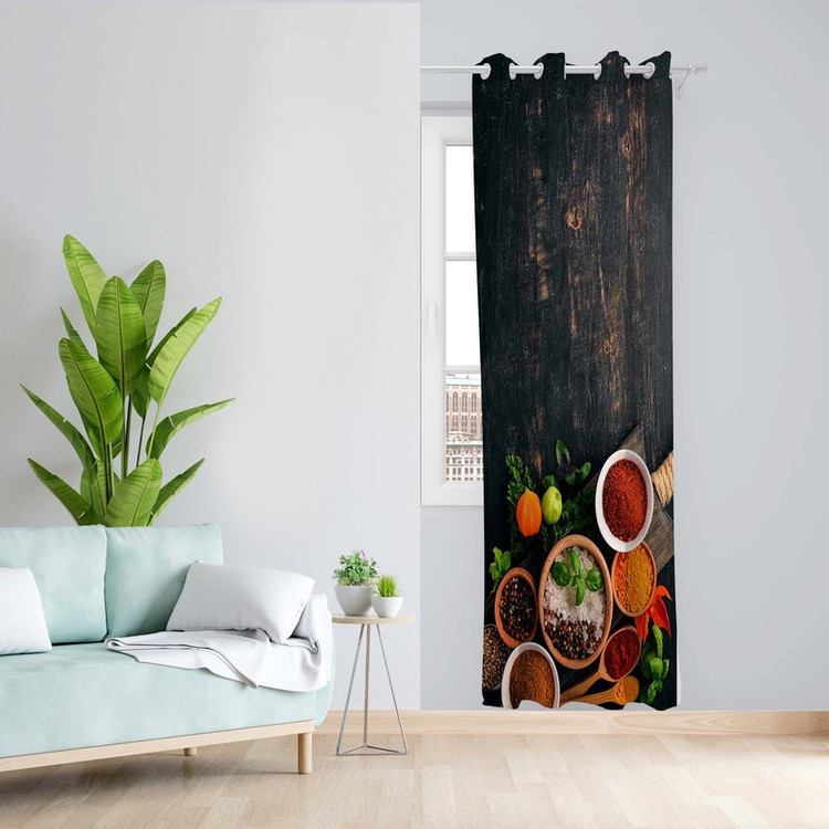 پرده طرح آشپزخانه ادویه مدل مخمل پانچی کد 2_5292 W سایز 140x200 سانتی متر