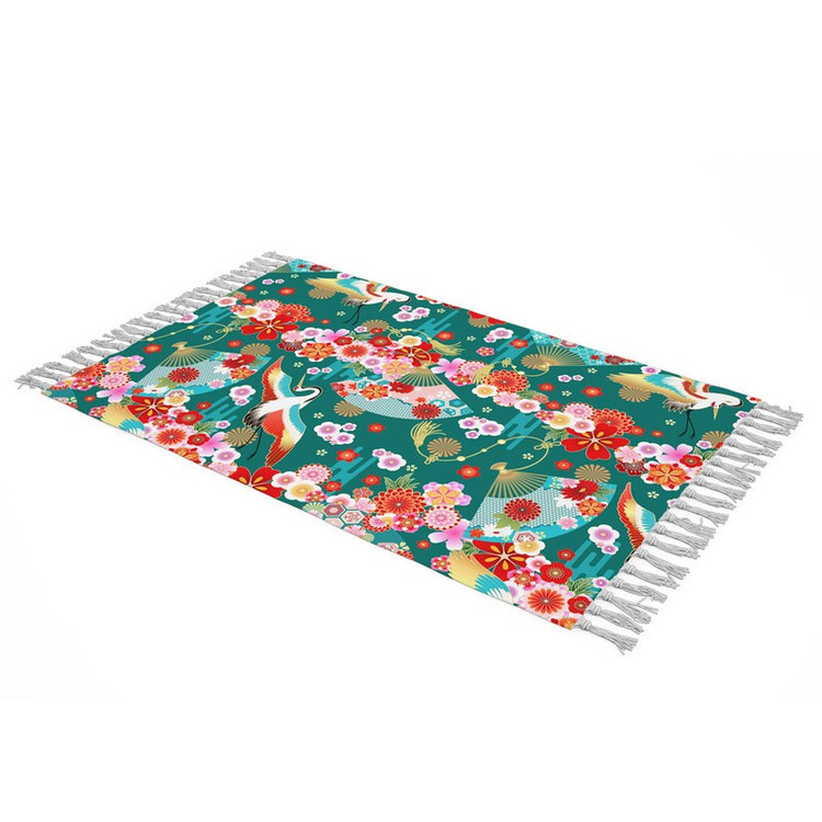 شال مبل طرح درنای خوش شانسی کد F2SH1010 سایز 180x100 سانتی متر