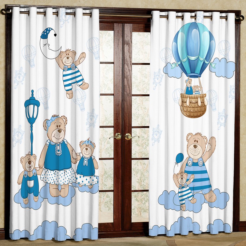 پرده مدل خرس و بالن مخمل پانچی کد 4284 سایز 200x140 سانتی متر