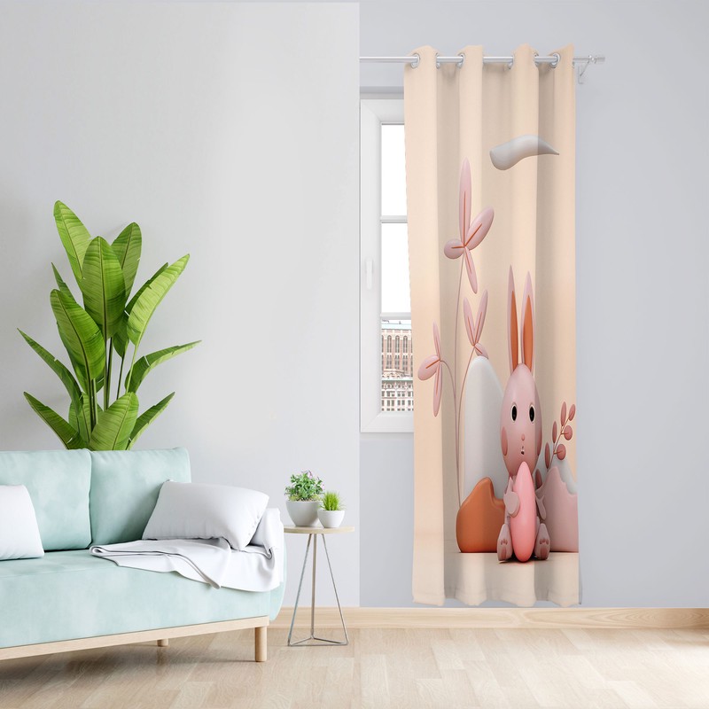 پرده مدل کودک مخمل پانچی طرح خرگوش کد 2308 سایز 200x140 سانتی متر