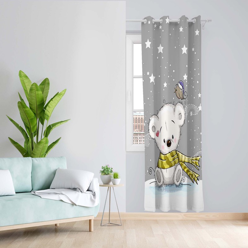 پرده طرح کودک خرس مدل مخمل پانچی کد 5331 z سایز 140x200 سانتی متر