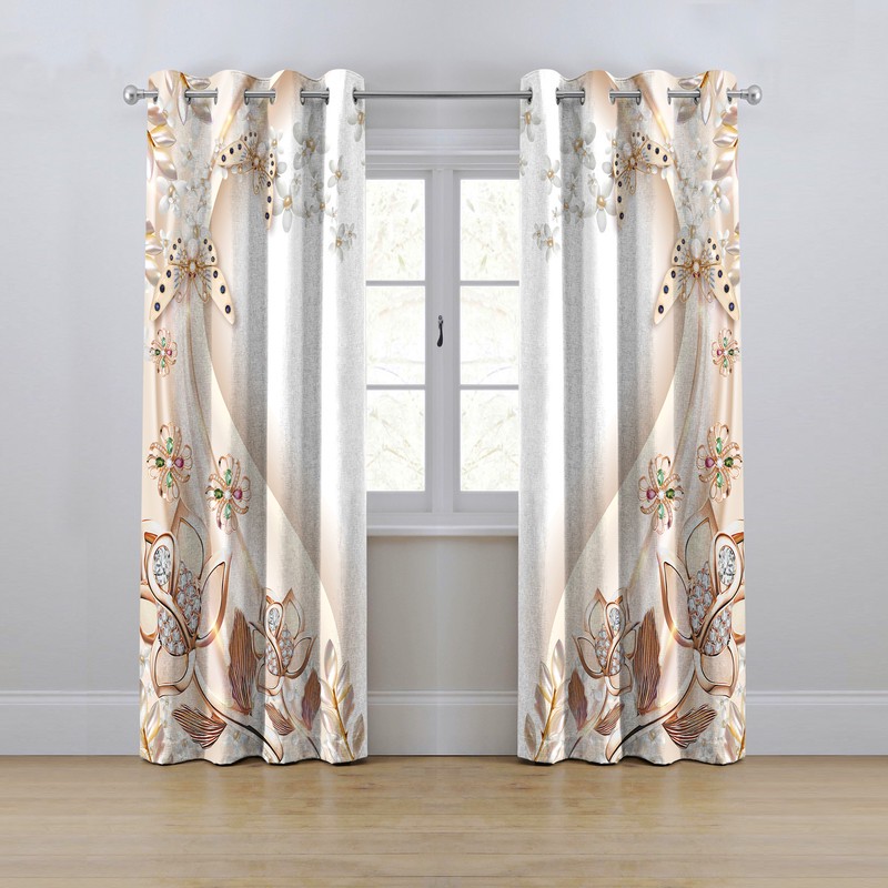 پرده مدل پانچی طرح گل سایز 280x145 سانتی متر