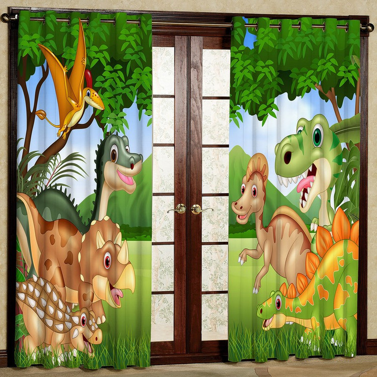 پرده مدل دایناسور مخمل پانچی کد 1077 سایز 140x280 سانتی متر